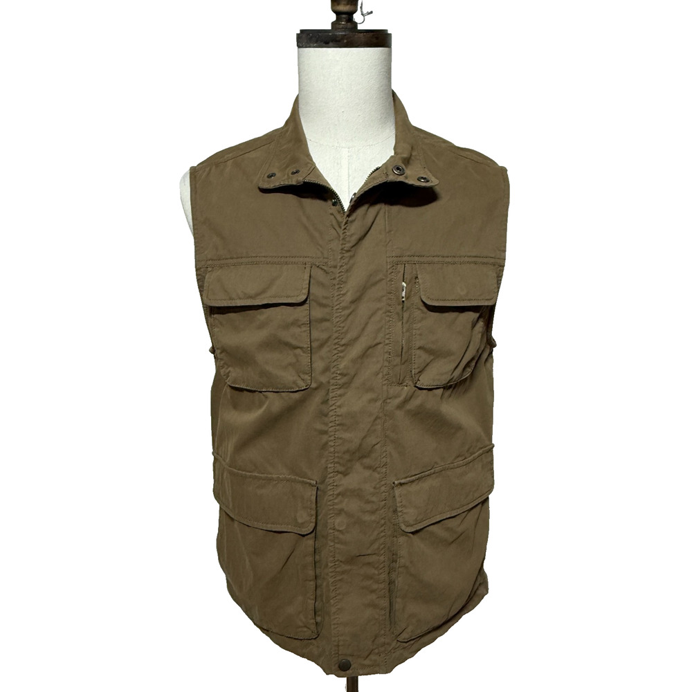 Talbots Mens Vest Mens Small Tan Cargo Fishing Zip Snap Multi Pockets Outdoors